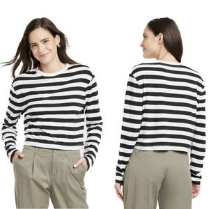 A New Day Striped Tee Size XL Long Sleeve Boxy Cropped Lightweight T-Shirt Soft